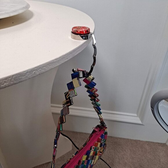 Tabletop Handbag Holder Foldable Orange & Gold Mosaic Look with Resin Coating - Picture 7 of 9